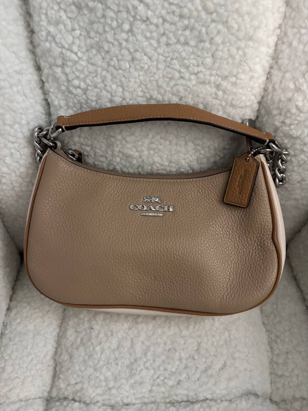 Coach Pebbled Leather Shoulder Bag in Tan and Camel